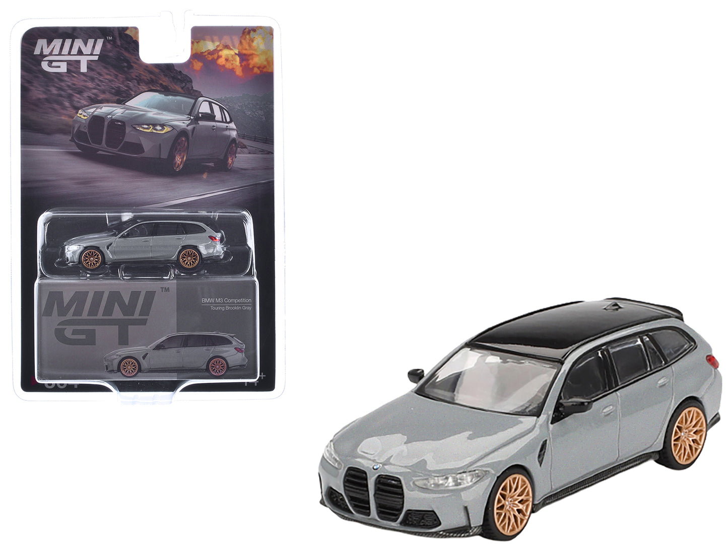 BMW M3 Competition Touring Brooklyn Gray with Black Top Limited Edition 1/64 Diecast Model Car by Mini GT