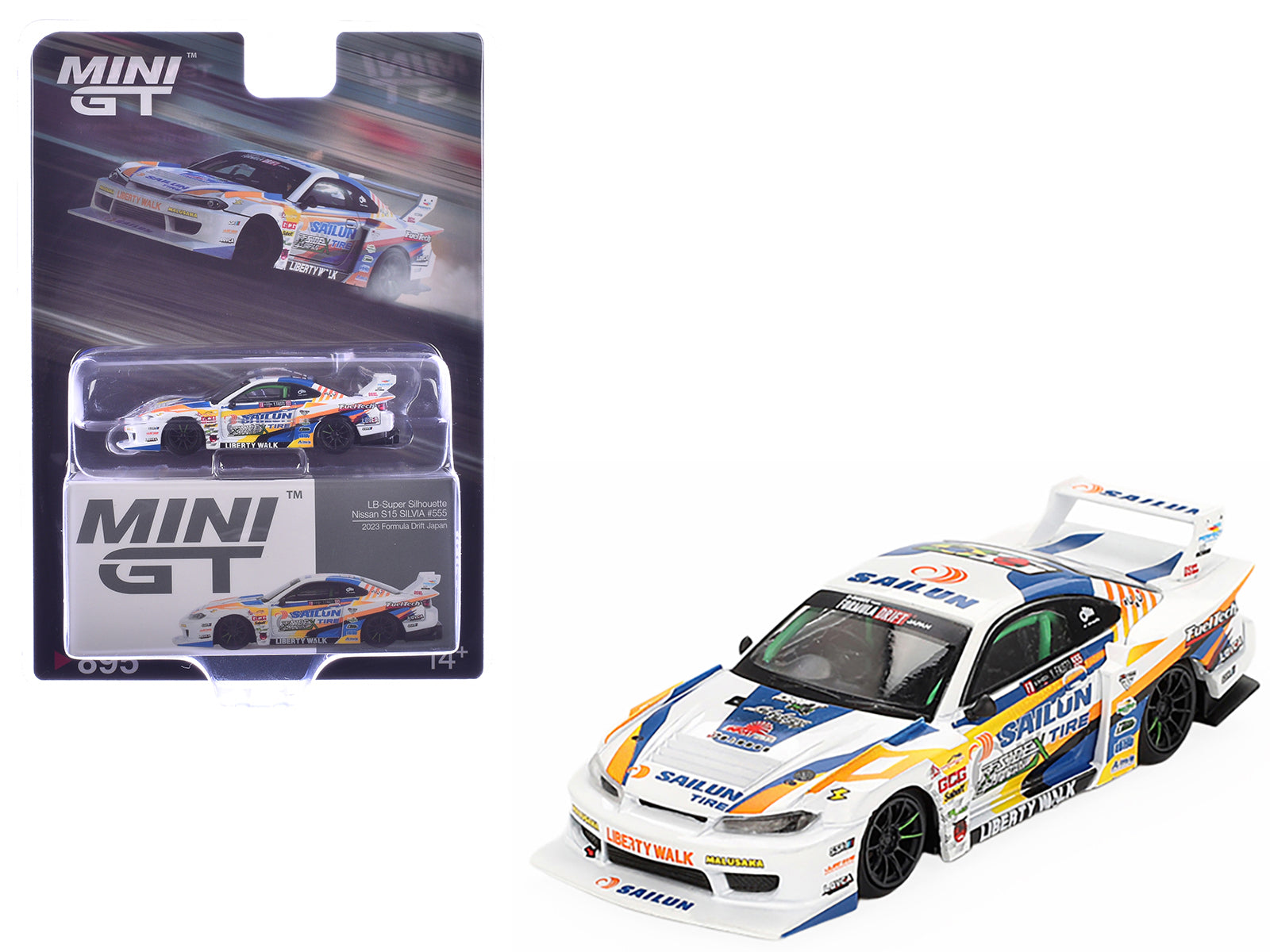 Nissan "LB-Super Silhouette" S15 SILVIA RHD (Right Hand Drive) #555 Yukio Fausto "Formula Drift Japan" (2023) Limited Edition 1/64 Diecast Model Car by Mini GT free shipping USA