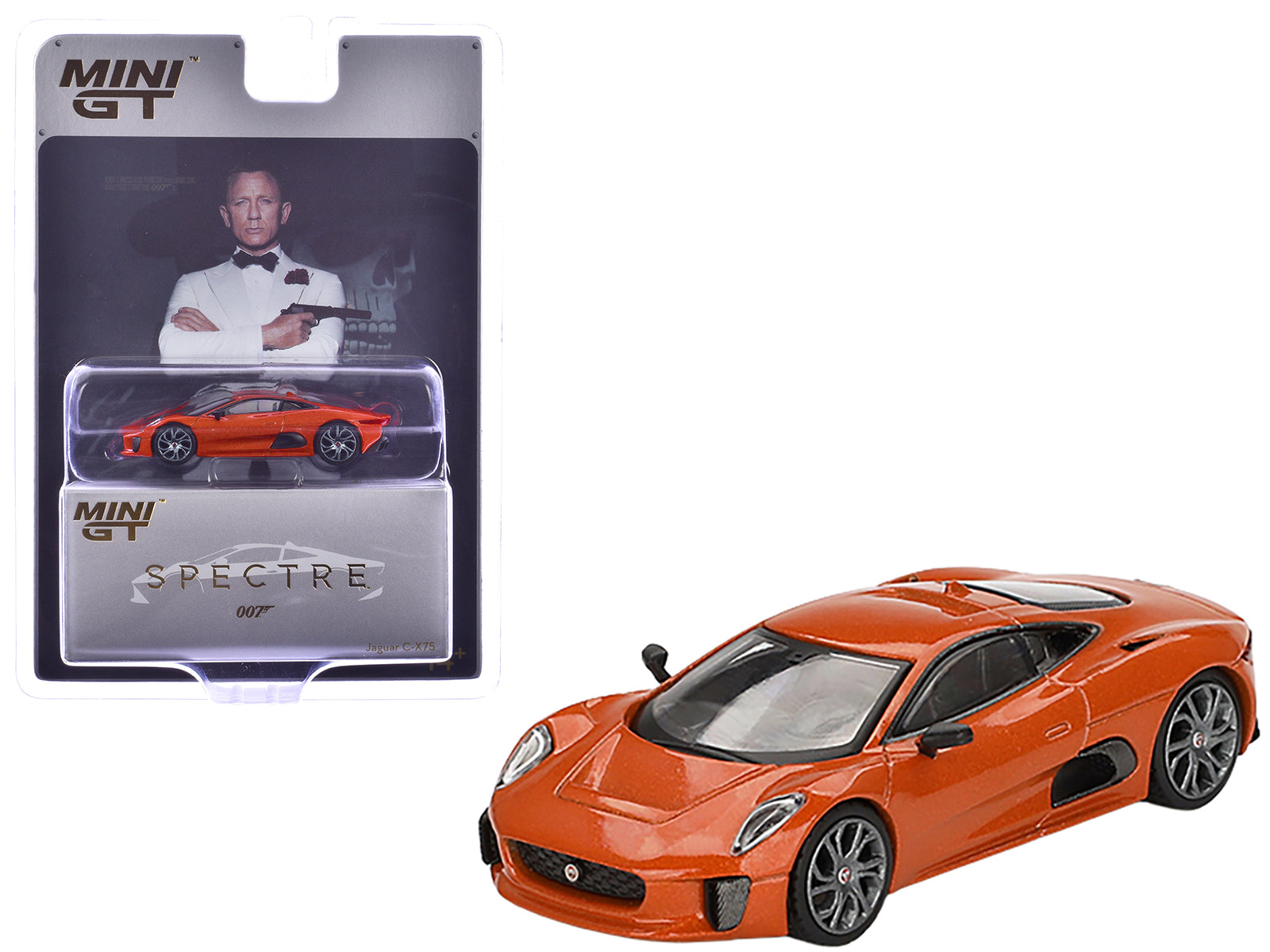 Jaguar C-X75 Orange Metallic 007 James Bond "Spectre" (2015) Movie Limited Edition 1/64 Diecast Model Car by Mini GT free shipping USA