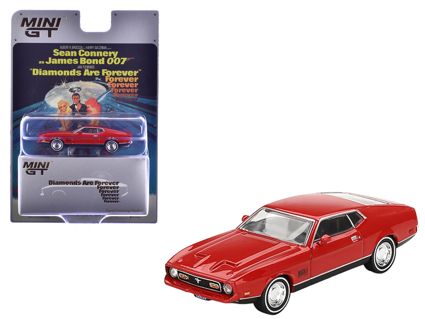 Ford Mustang Mach 1 Red 007 James Bond "Diamonds Are Forever" (1971) Movie Limited Edition 1/64 Diecast Model Car by Mini GT - Use code SHOPAPP15 to get 15 percent off