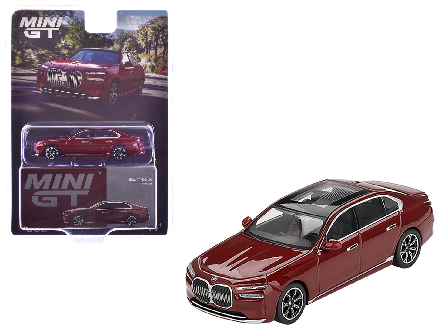 BMW i7 xDrive60 Aventurin Red Metallic Limited Edition 1/64 Diecast Model Car by Mini GT