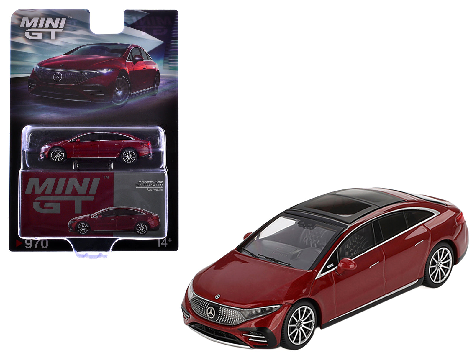 Mercedes-Benz EQS 580 4MATIC Red Metallic with Sun Roof Limited Edition 1/64 Diecast Model Car by Mini GT free shipping USA