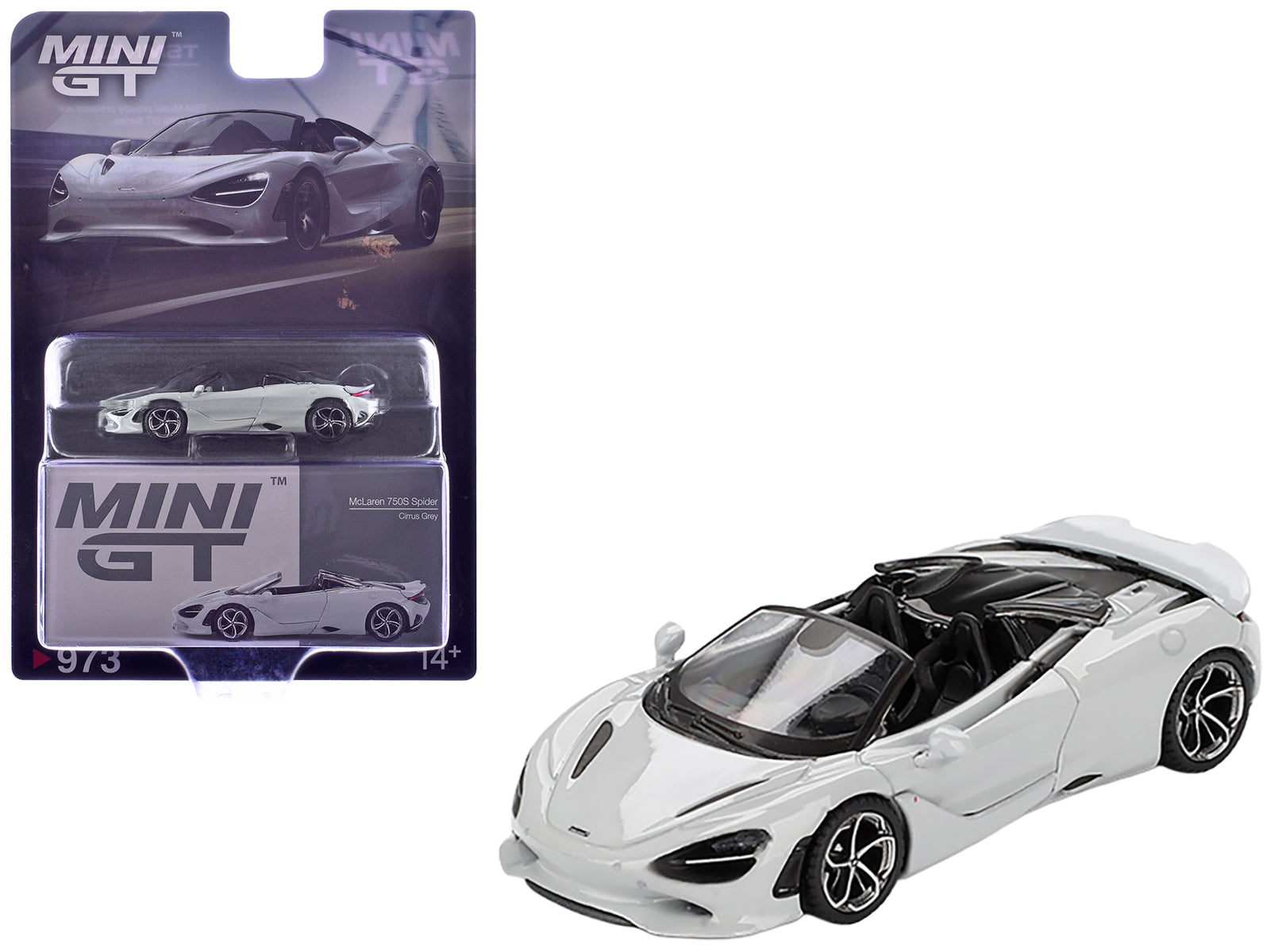 McLaren 750S Spider Cirrus Gray Limited Edition 1/64 Diecast Model Car by Mini GT free shipping USA