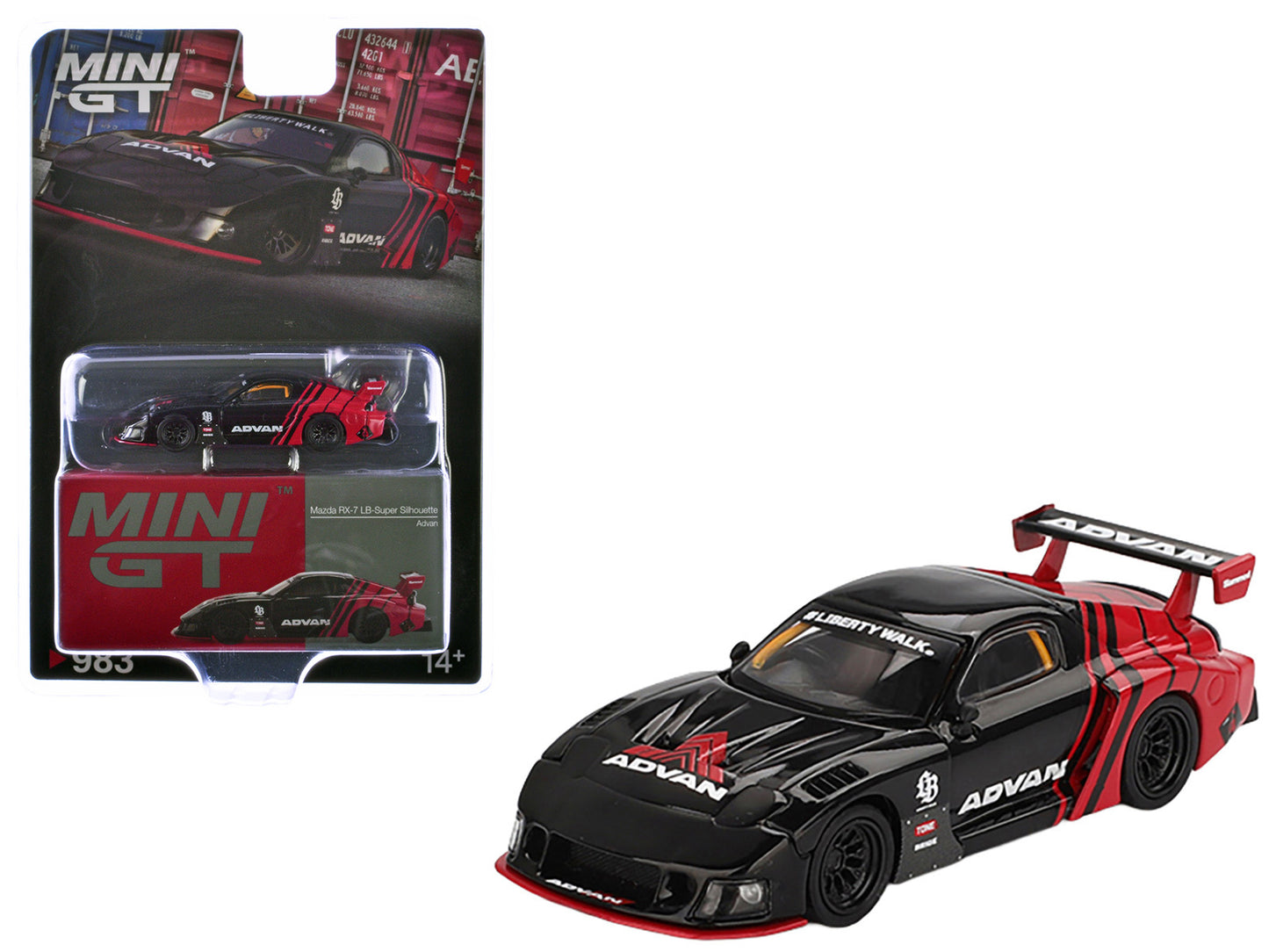 Mazda RX-7 LB-Super Silhouette RHD (Right Hand Drive) "Advan" Black and Red Limited Edition 1/64 Diecast Model Car by Mini GT - Use code SHOPAPP15 to get 15 percent off
