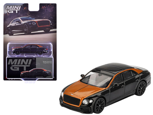 Bentley Flying Spur Orange Flame Metallic and Onyx Black Limited Edition 1/64 Diecast Model Car by Mini GT