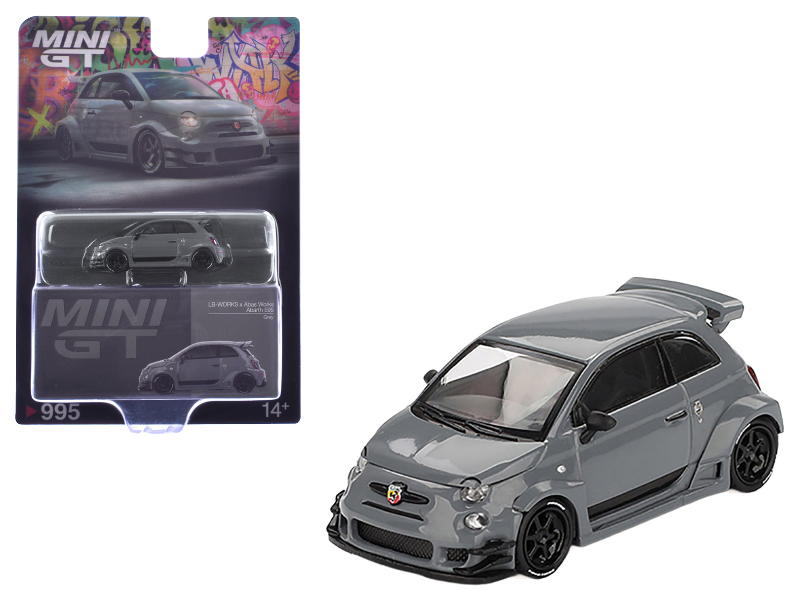 ABARTH 595 #49 "LB-Works x Abas Works" Gray Limited Edition 1/64 Diecast Model Car by Mini GT free shipping USA