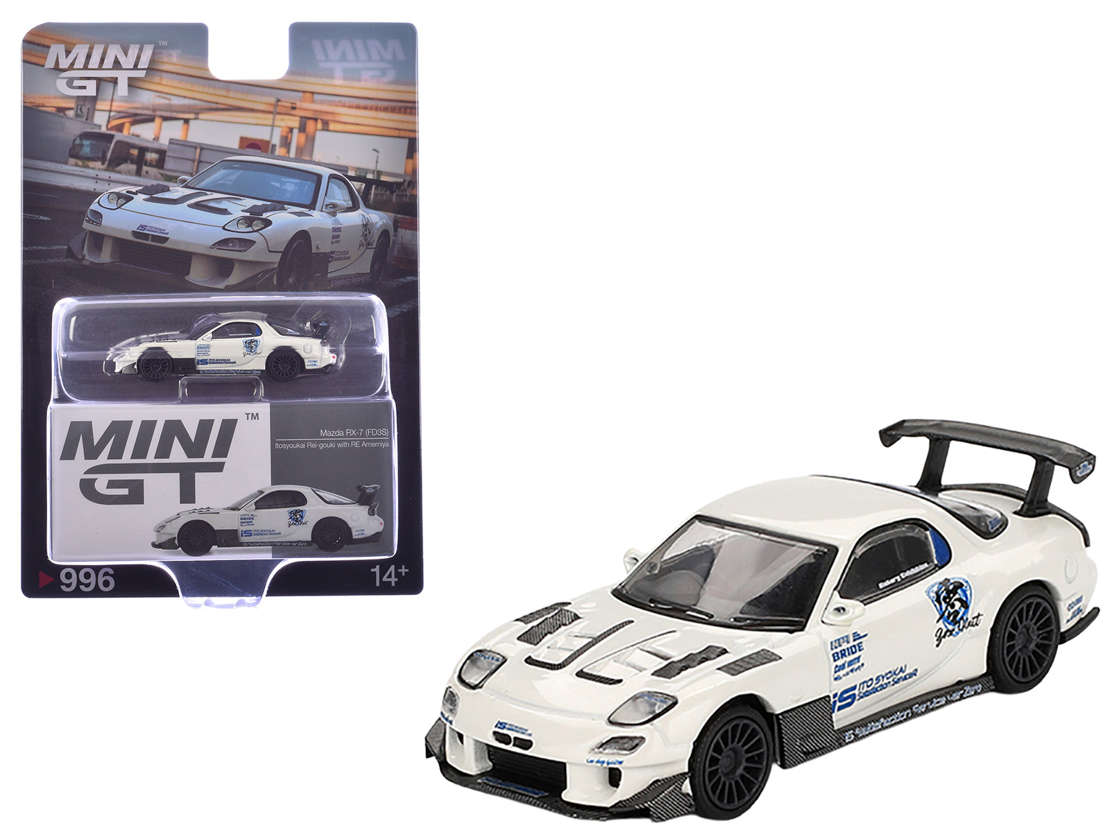 Mazda RX-7 (FD3S) "Itosyoukai Rei-gouki with RE Amemiya" RHD (Right Hand Drive) White with Graphics Limited Edition 1/64 Diecast Model Car by Mini GT free shipping USA