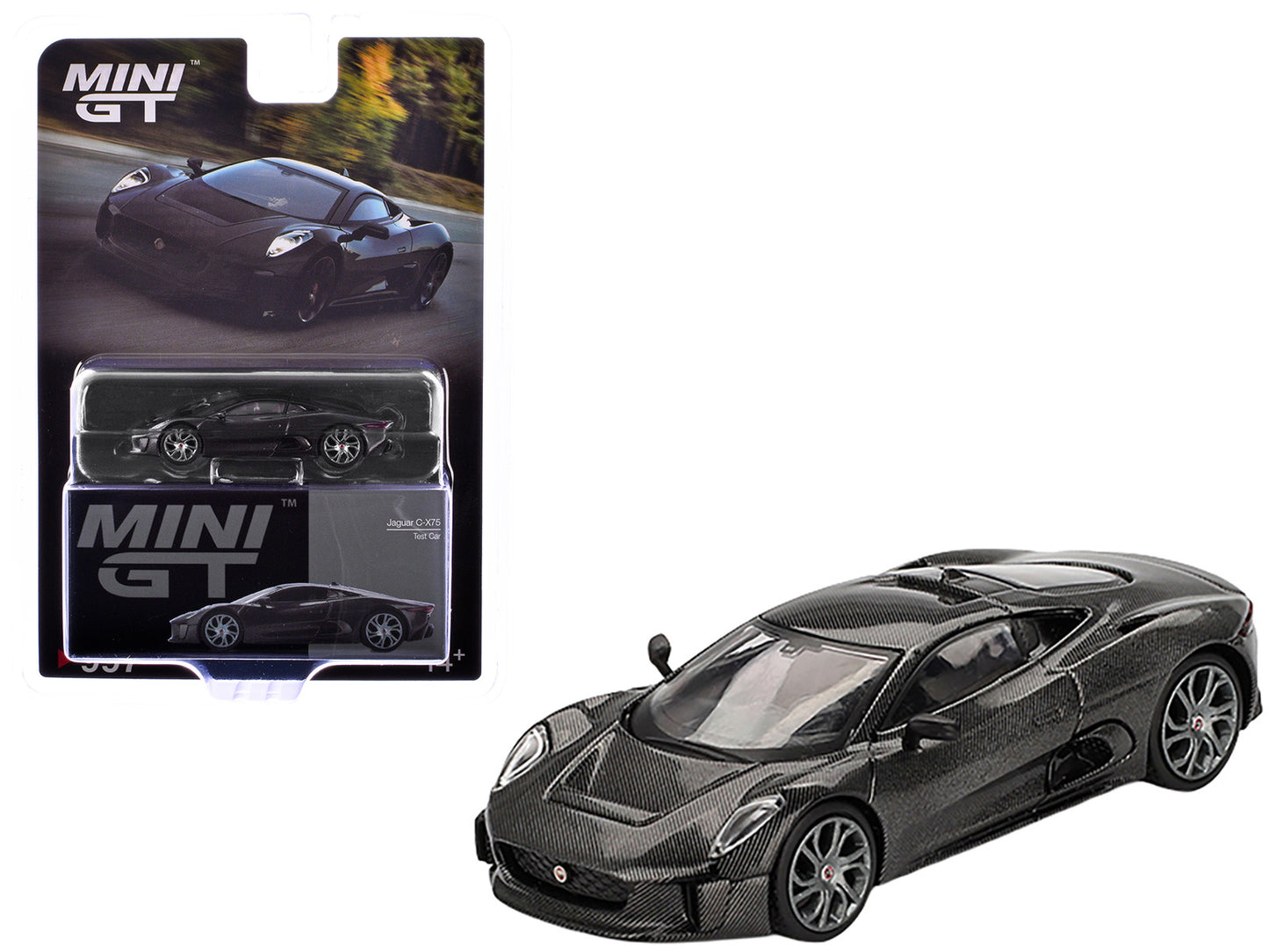 Jaguar C-X75 "Test Car" Black Carbon Limited Edition 1/64 Diecast Model Car by Mini GT - Use code SHOPAPP15 to get 15 percent off