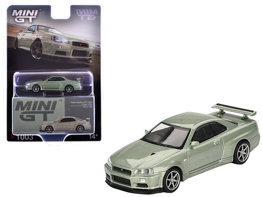 Nissan Skyline GT-R (R34) V-Spec II Nur RHD (Right Hand Drive) Millenium Jade Metallic Limited Edition 1/64 Diecast Model Car by Mini GT