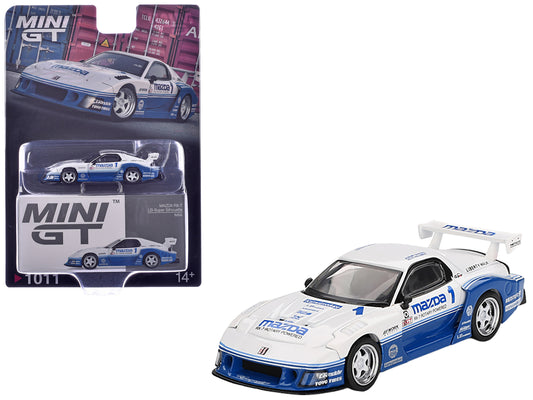 Mazda RX-7 LB-Super Silhouette RHD (Right Hand Drive) "IMSA" White and Blue Limited Edition 1/64 Diecast Model Car by Mini GT - Use code SHOPAPP15 to get 15 percent off