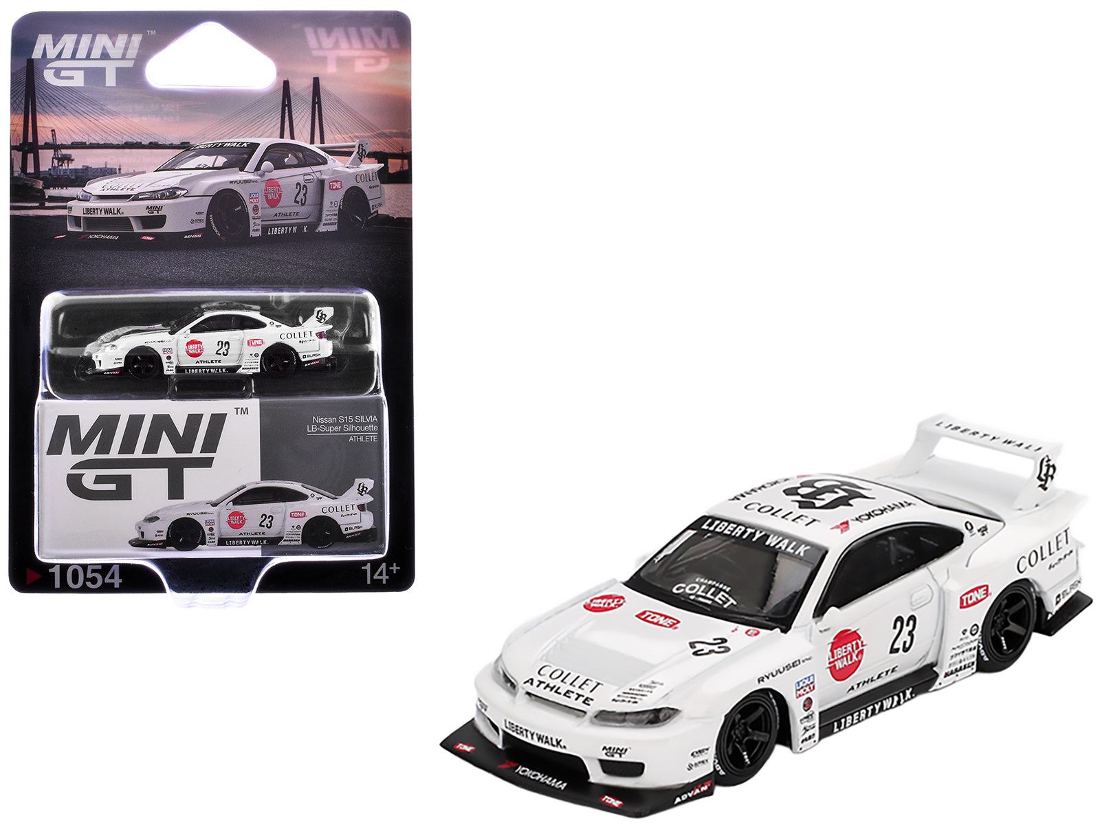 Nissan Silvia (S15) LB-Super Silhouette RHD (Right Hand Drive) #23 "Athlete" White with Graphics Limited Edition 1/64 Diecast Model Car by Mini GT free shipping USA