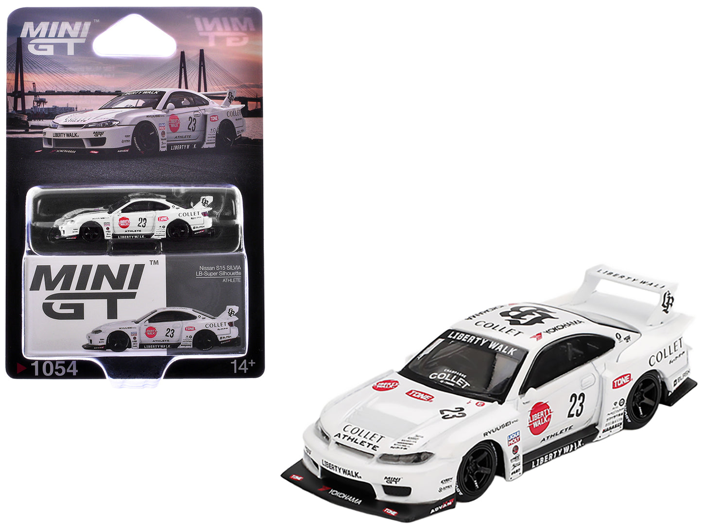 Nissan Silvia (S15) LB-Super Silhouette RHD (Right Hand Drive) #23 "Athlete" White with Graphics Limited Edition 1/64 Diecast Model Car by Mini GT