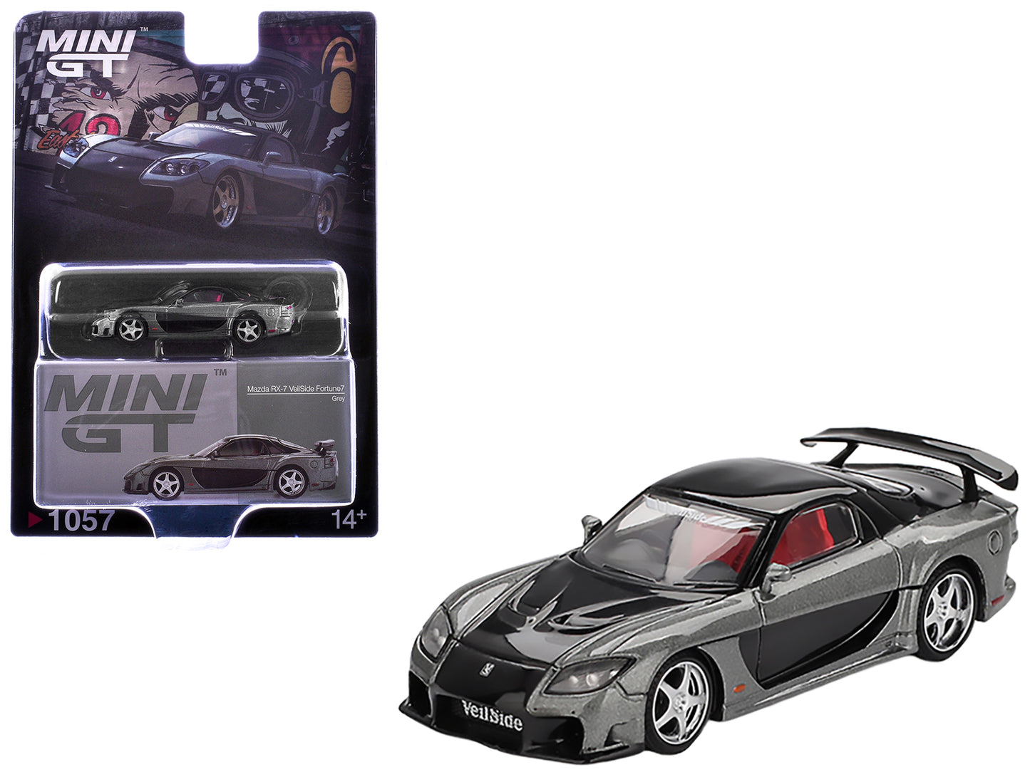 Mazda RX-7 "VeilSide Fortune7" Gray Metallic and Black with Red Interior Limited Edition 1/64 Diecast Model Car by Mini GT - Use code SHOPAPP15 to get 15 percent off
