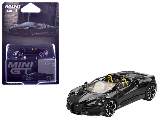 Bugatti W16 Mistral Black with Yellow Interior Limited Edition 1/64 Diecast Model Car by Mini GT