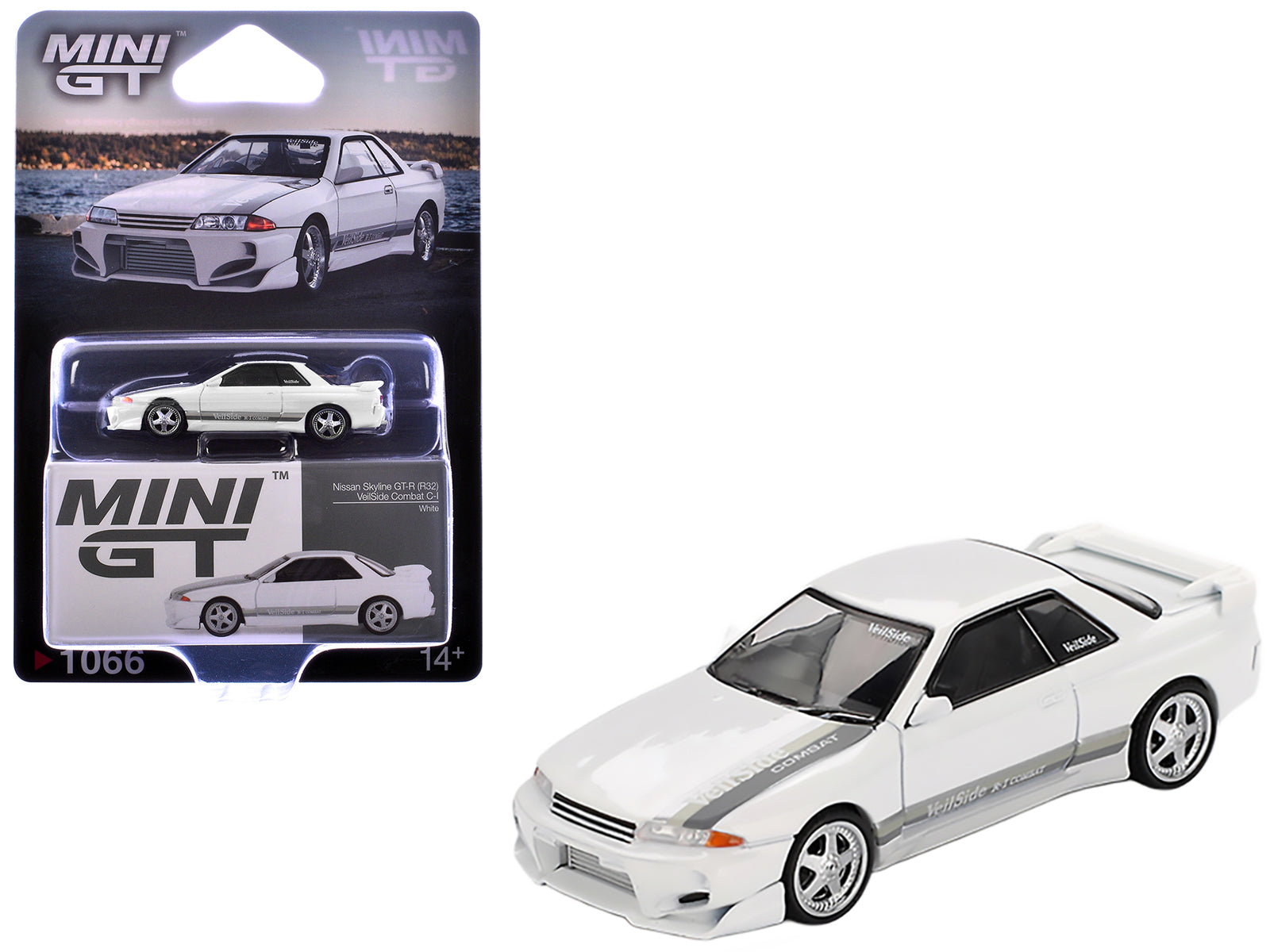 Nissan Skyline GT-R (R32) RHD (Right Hand Drive) "Veilside Combat C-I" White with Gray Stripes Limited Edition 1/64 Diecast Model Car by Mini GT free shipping USA