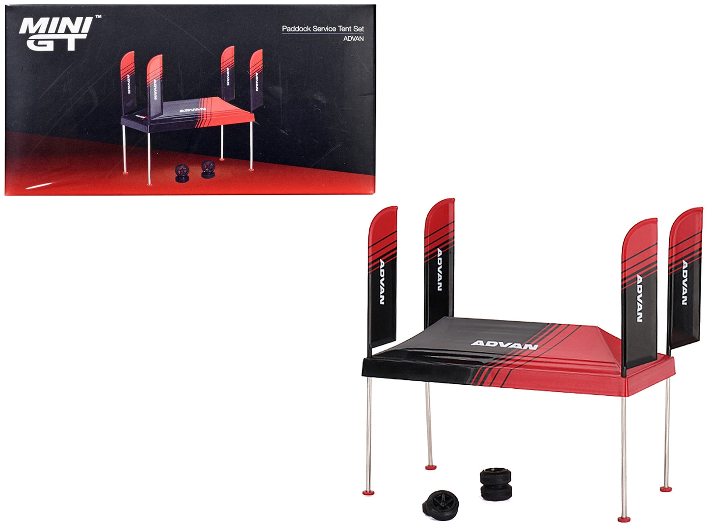 Paddock Service Tent Set with Extra Wheels Red and Black "ADVAN" - Premium Accessories from Mini GT - Just $28.79! Shop now at Rapidvehicles