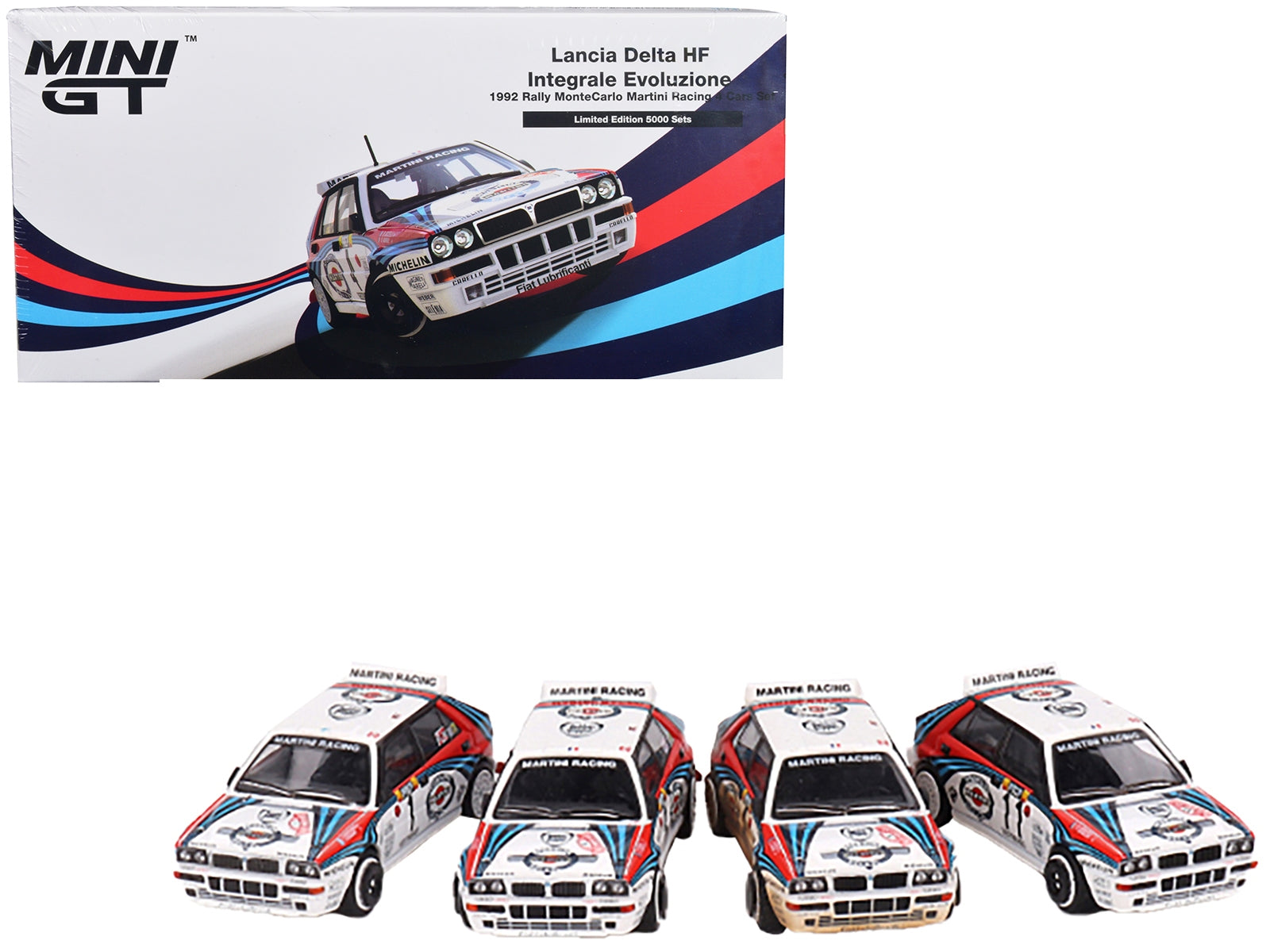 Lancia Delta HF Integrale Evoluzione "Martini Racing - 1992 Rally MonteCarlo" 4 Piece Set 1/64 Diecast Models by Mini GT - Premium Lancia Models from Mini GT - Just $85.99! Shop now at Rapidvehicles