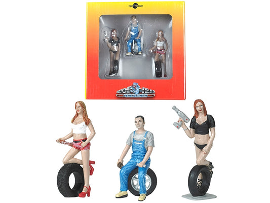 Andie, Derek and Michele Tire Brigade 3 piece Figurine Set 1/24 - Premium Figures from Motorhead Miniatures - Just $52.99! Shop now at Rapidvehicles