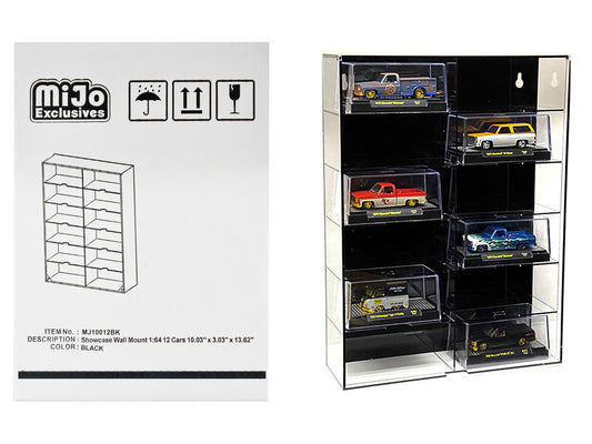 Showcase 12 Car Display Case Wall Mount with Black Back Panel and Extra Space "Mijo Exclusives" for 1/64 Scale Models free shipping USA