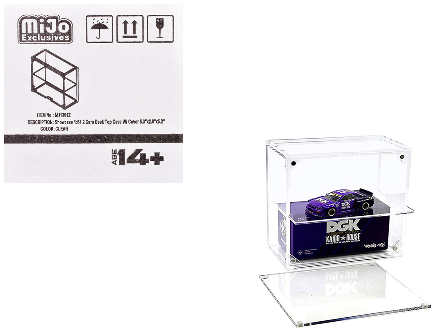 Showcase 2 Cars Desk Top Display Case with Cover "Mijo Exclusives" for 1/64 Scale Models