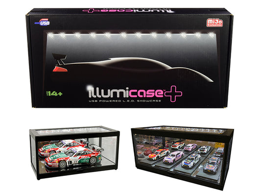 Black Collectible Display Show Case Illumicase+ with LED Lights and Mirror Base and Back for 1/64 1/43 1/32 1/24 1/18 Scale Models by Illumibox free shipping USA