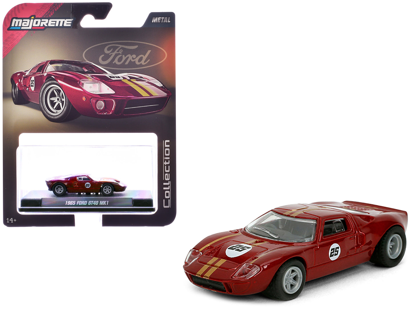 1965 Ford GT40 MK1 #25 Red Metallic with Gold Stripes "Collection" Series 1/64 Diecast Model Car by Majorette - Use code SHOPAPP15 to get 15 percent off