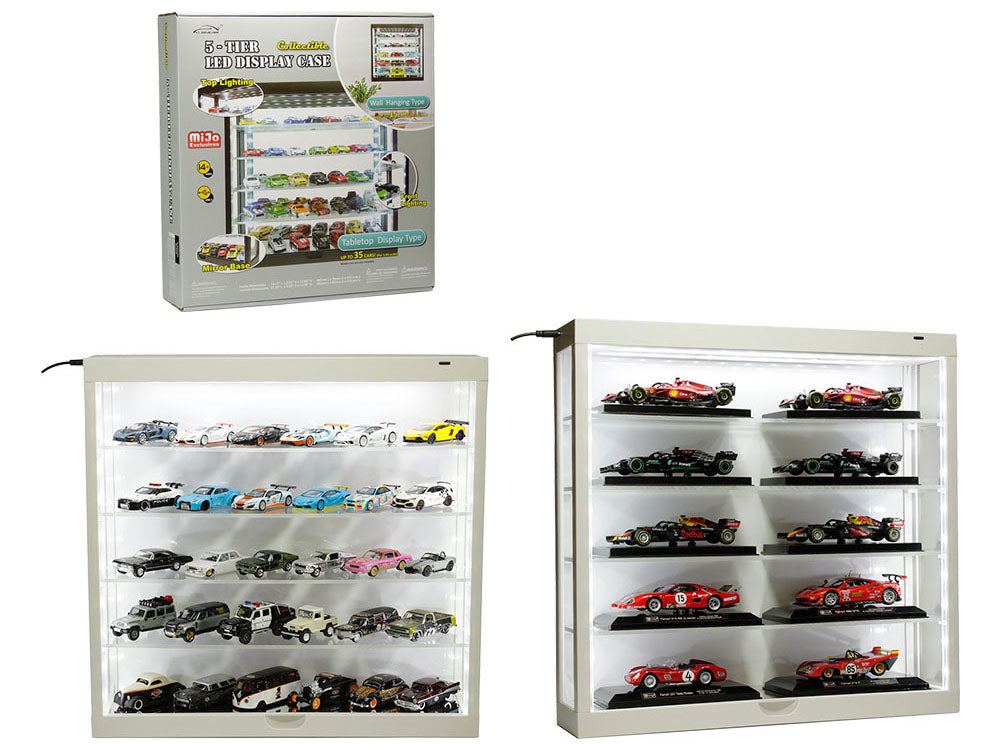 Showcase Wall Mount 5 Tier Display Case White with White Back Panel "Mijo Exclusives" for 1/64-1/43 Scale Models free shipping USA