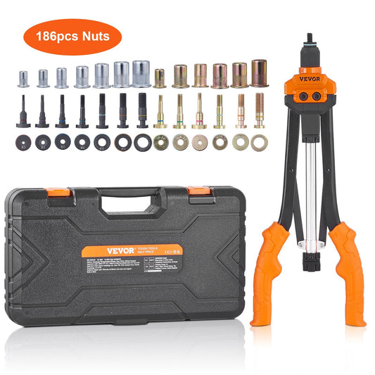 VEVOR Rivet Nut Tool, 16 inch Rivnut Tool Kit with 13PCS Metric and SAE Mandrels, 186PCS Rivet Nuts, Semi-auto Retraction, M3, M4, M5, M6, M8, M10, M12, 1/4-20, 5/16-18, 3/8-16, 1/2-13, 8-32, 10-24 - Premium Rivet Nut Tool from VEVOR - Just $75.39! Shop now at Rapidvehicles