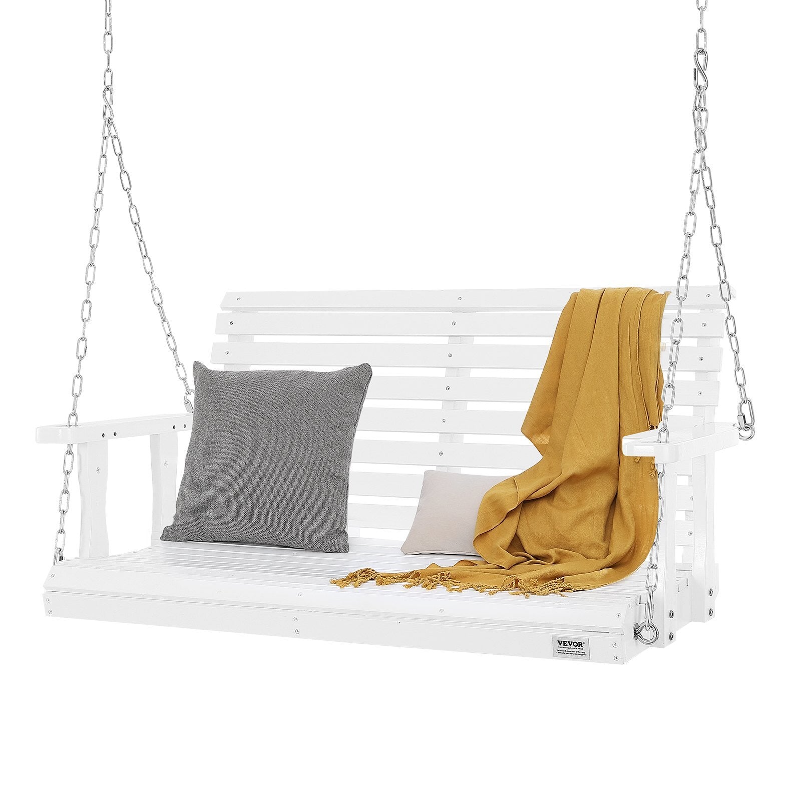 VEVOR Wooden Porch Swing 4 ft, Patio bench swing for Courtyard & Garden, Upgraded 880 lbs Strong Load Capacity, Heavy Duty Swing Chair Bench with Hanging Chains for Outdoors, White - Premium Porch Swings from VEVOR - Just $125.99! Shop now at Rapidvehicles