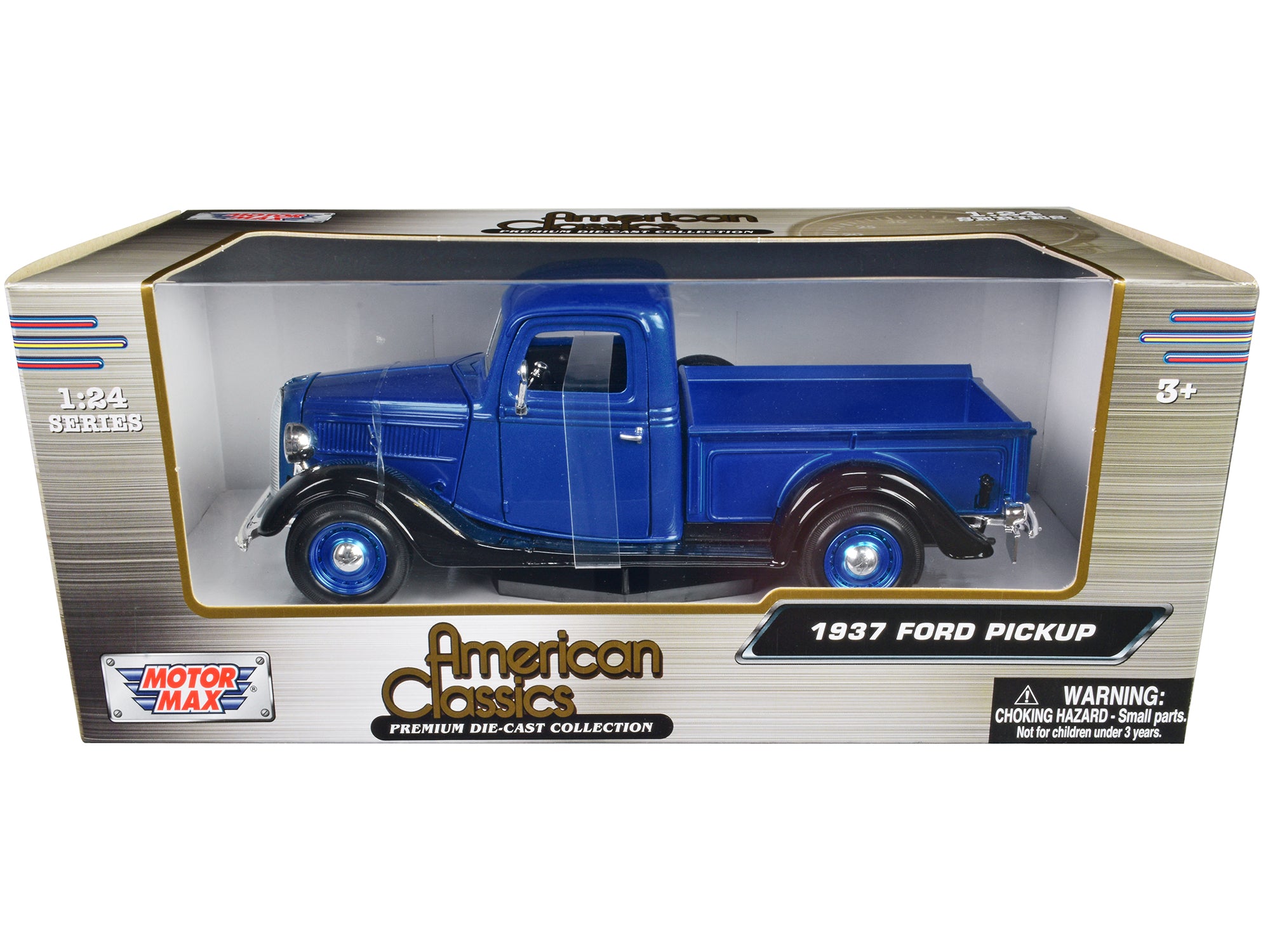 1937 Ford Pickup Truck Blue Metallic and Black "American Classics" 1/24 Diecast Model Car by Motormax free shipping USA