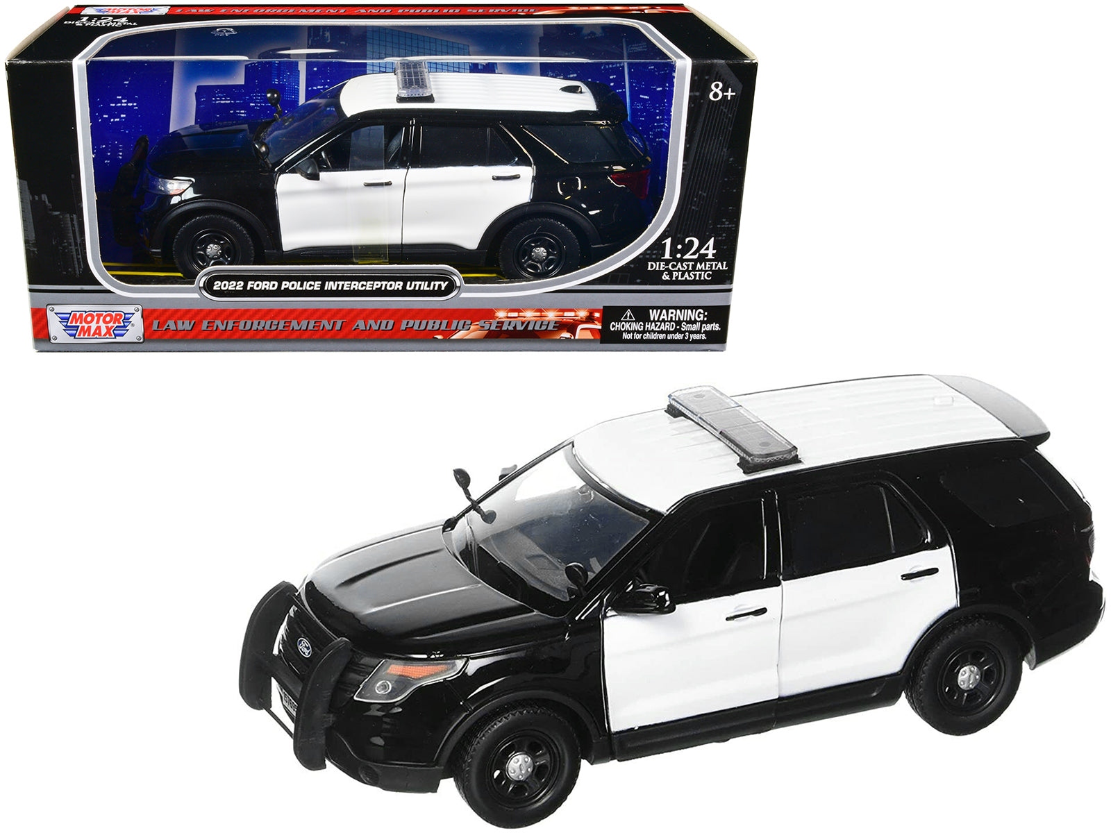 2022 Ford Police Interceptor Utility Unmarked Black and White 1/24 Diecast Model Car by Motormax free shipping USA