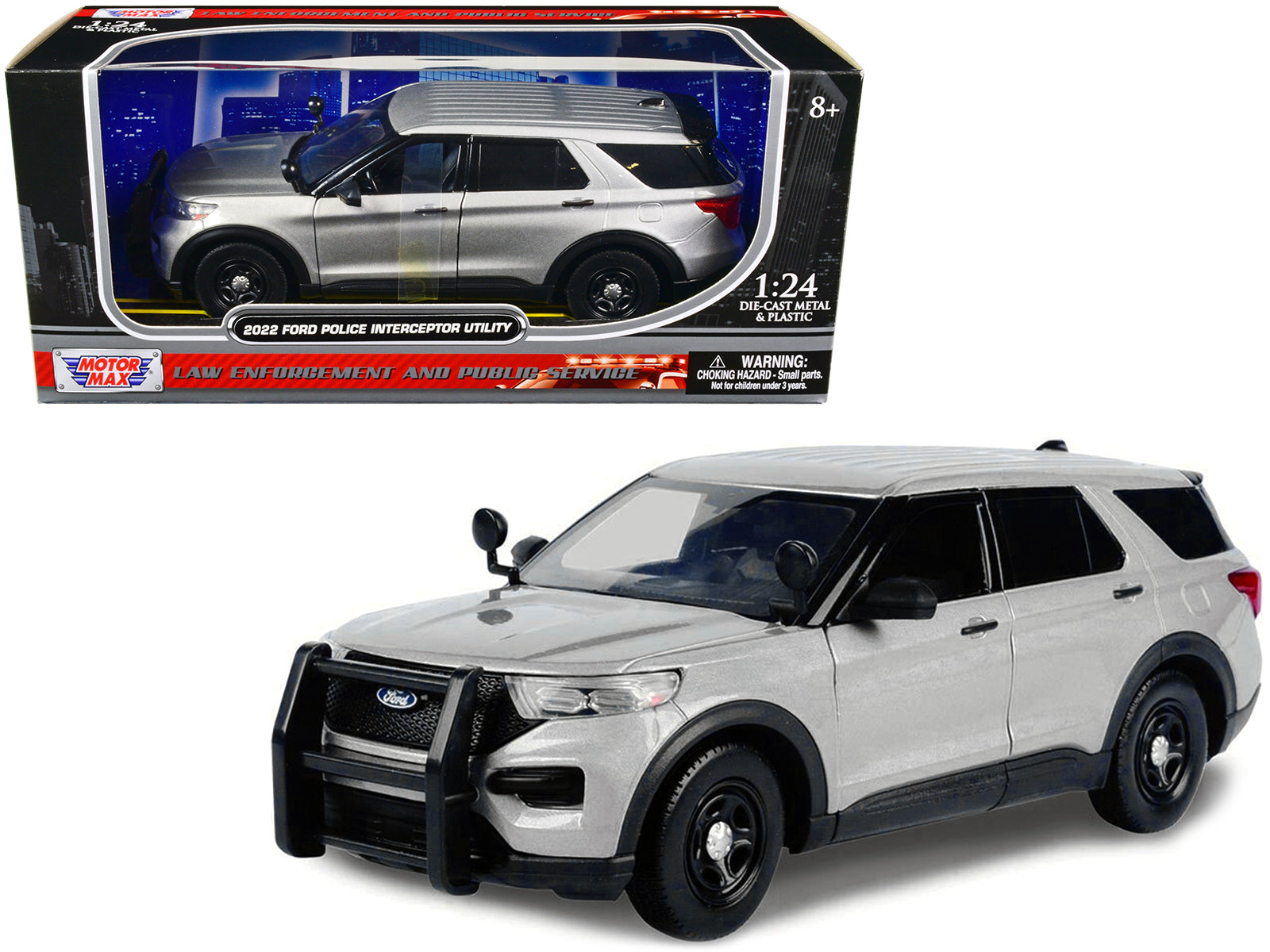 2022 Ford Police Interceptor Utility Unmarked Slick-Top Silver 1/24 Diecast Model Car by Motormax free shipping USA