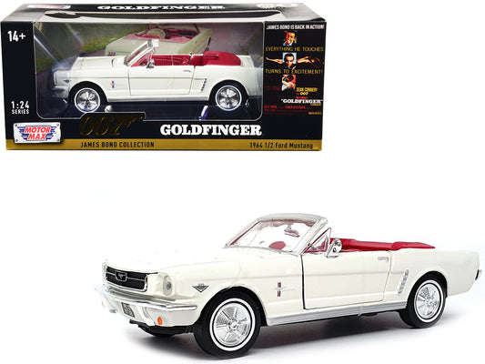 1964 1/2 Ford Mustang Convertible White with Red Interior James Bond 007 "Goldfinger" (1964) Movie "James Bond Collection" Series 1/24 Diecast Model Car by Motormax free shipping USA