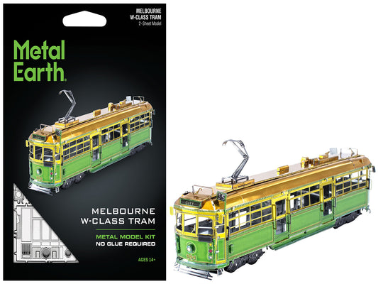 Model Kit Melbourne W-class Tram Green and Gold (Moderate Difficulty) Steel Model by Metal Earth free shipping USA