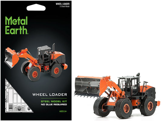 Model Kit Wheel Loader Orange and Black (Challenging Difficulty) Steel Model by Metal Earth - Use code SHOPAPP15 to get 15 percent off