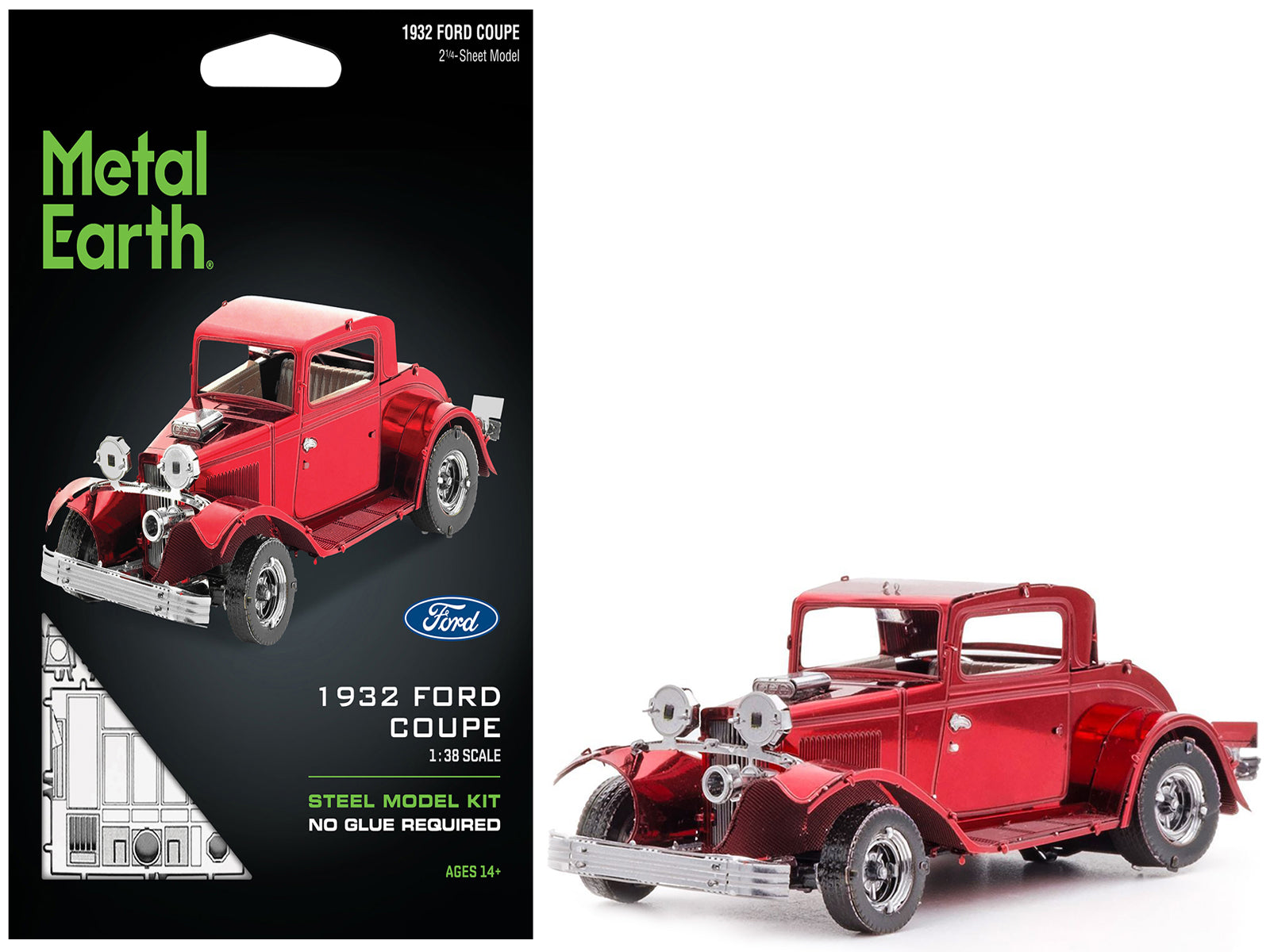 Model Kit 1932 Ford Coupe Red (Moderate Difficulty) Steel Model by Metal Earth free shipping USA