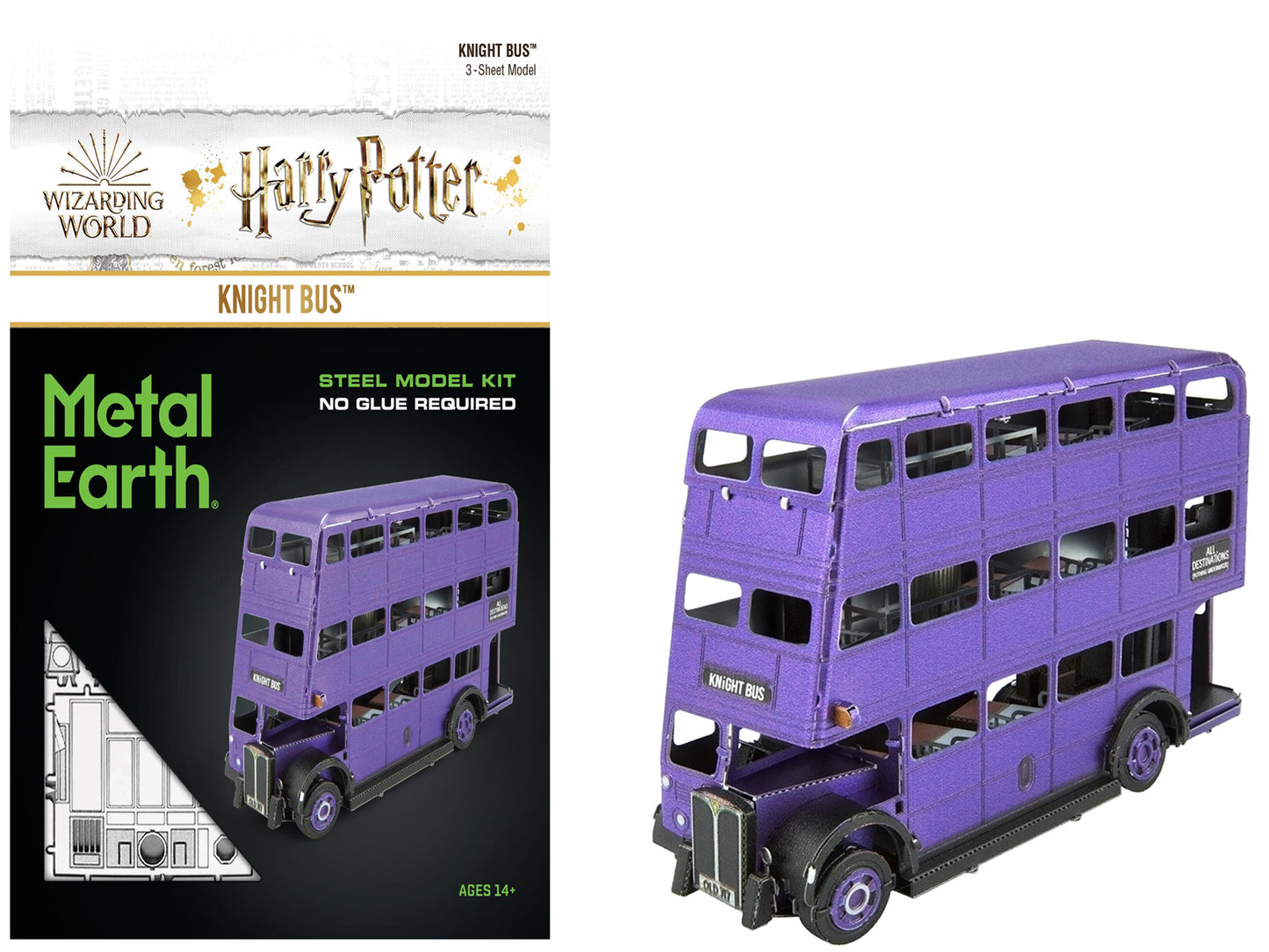 Model Kit Knight Bus Purple "Harry Potter and the Prisoner of Azkaban" (2004) Movie (Moderate Difficulty) Steel Model by Metal Earth