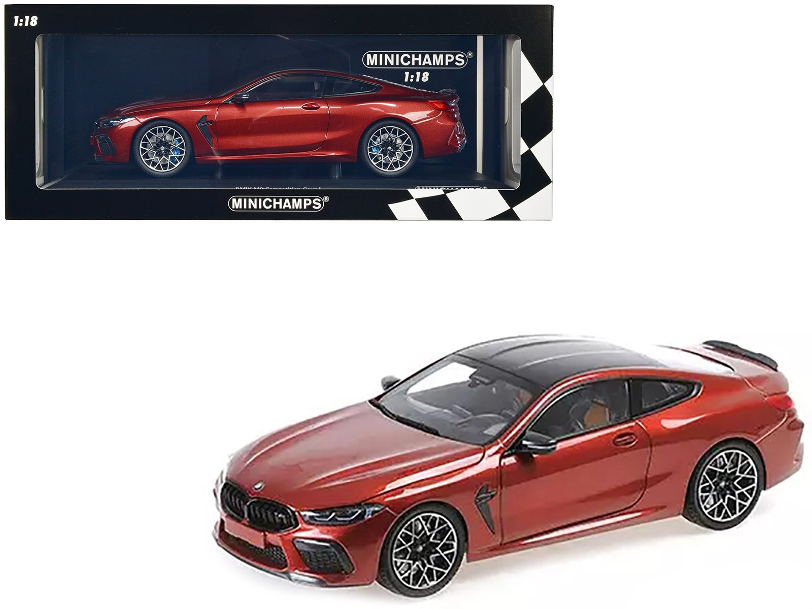 2020 BMW M8 Coupe Red Metallic with Carbon Top 1/18 Diecast Model Car by Minichamps - Premium BMW Models from Minichamps - Just $231.99! Shop now at Rapidvehicles