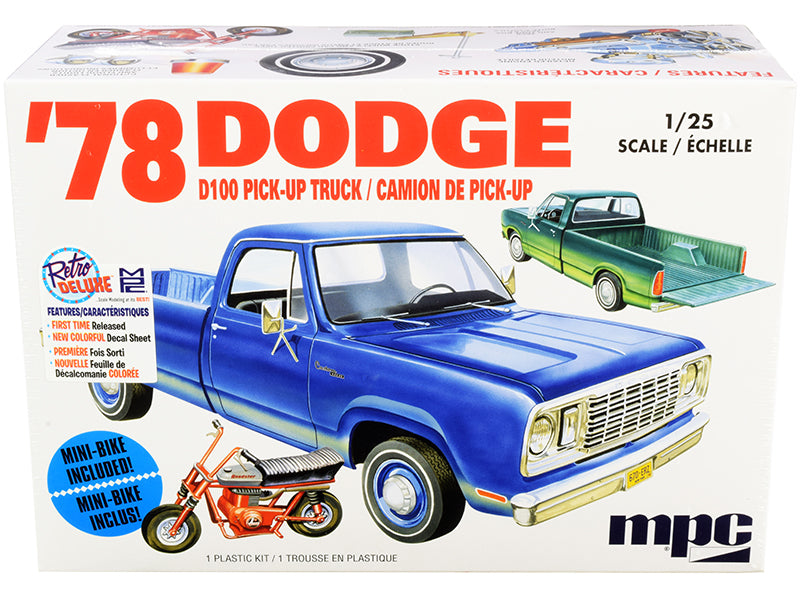 Skill 2 Model Kit 35.15Dodge D100 Pickup Truck with Mini Bike 1/25 Scale Model by MPC free shipping USA