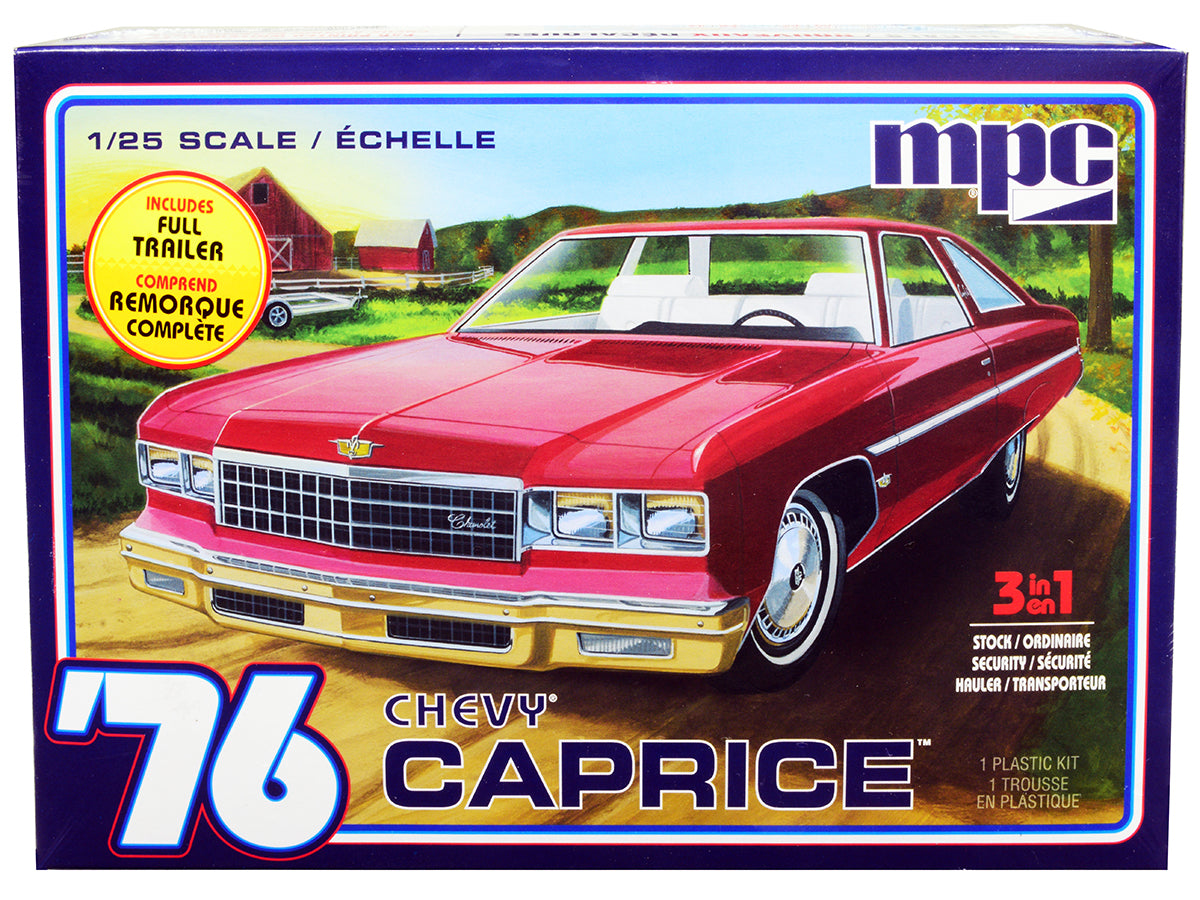 Skill 2 Model Kit 1976 Chevrolet Caprice with Trailer 3-in-1 Kit 1/25 Scale Model by MPC free shipping USA