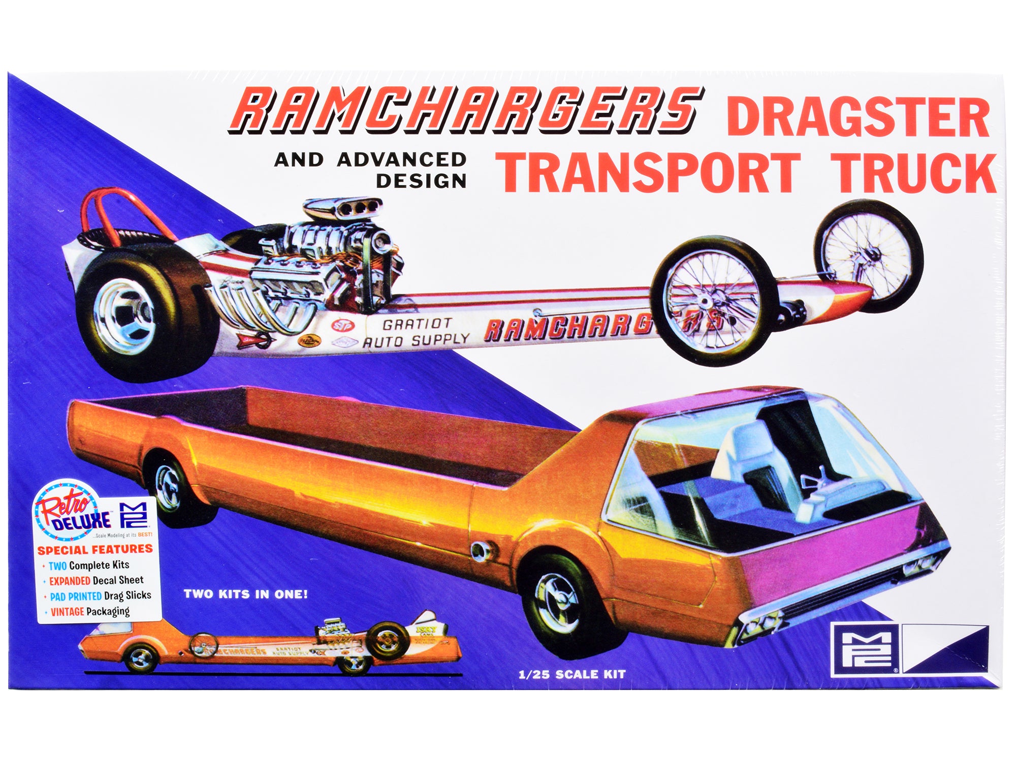 Skill 2 Model Kit Ramchargers Dragster and Advanced Design Transport Truck 2 Kits in 1 1/25 Scale Models by MPC free shipping USA