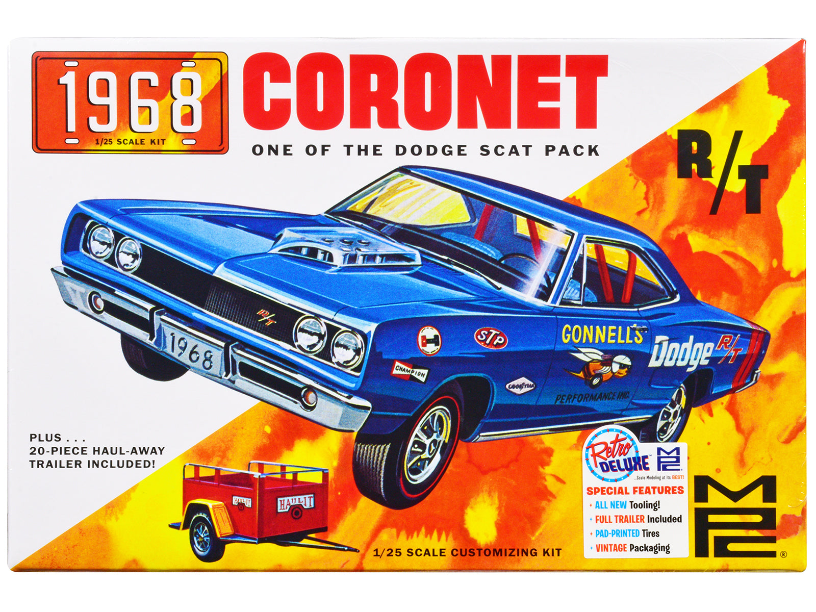 Skill 2 Model Kit 1968 Dodge Coronet Hardtop with Trailer 1/25 Scale Model by MPC free shipping USA