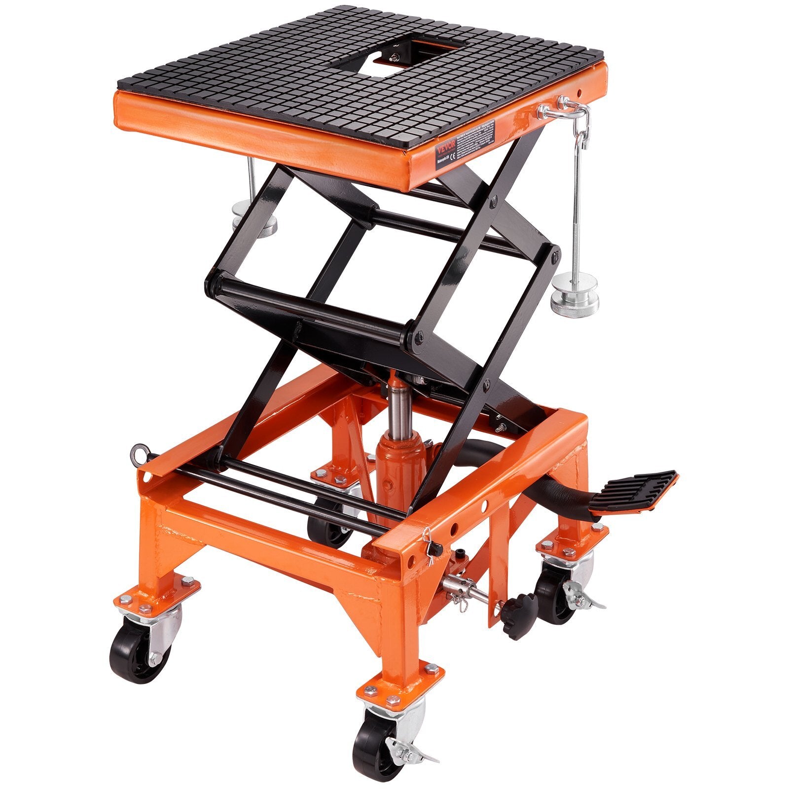 VEVOR Hydraulic Motorcycle Lift Table, 350 LBS Capacity Motorcycle Scissor Jack Lift with Wide Deck, J-hooks, 4 Wheels, Hydraulic Foot-Operated Jack Stand for ATV Dirt Bikes - Premium Hydraulic Motorcycle Hoist from VEVOR - Just $187.52! Shop now at Rapidvehicles