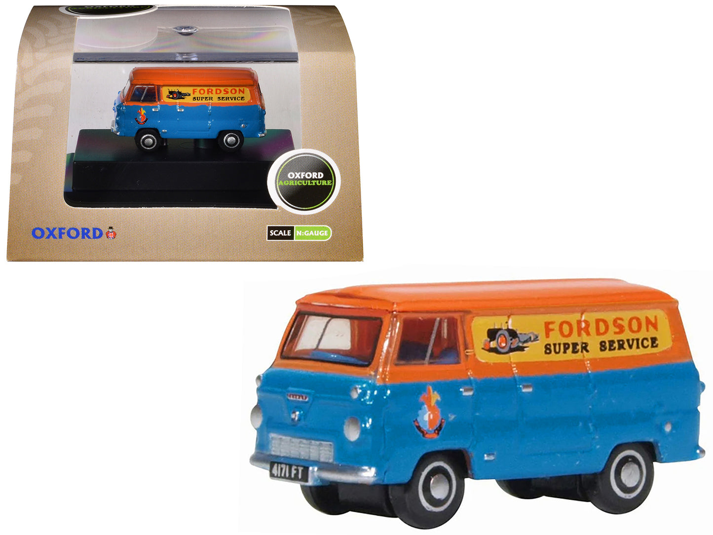 Ford 400E Van RHD (Right Hand Drive) "Fordson Super Service" Blue and Orange 1/148 (N) Scale Diecast Model Car by Oxford Diecast - Use code SHOPAPP15 to get 15 percent off