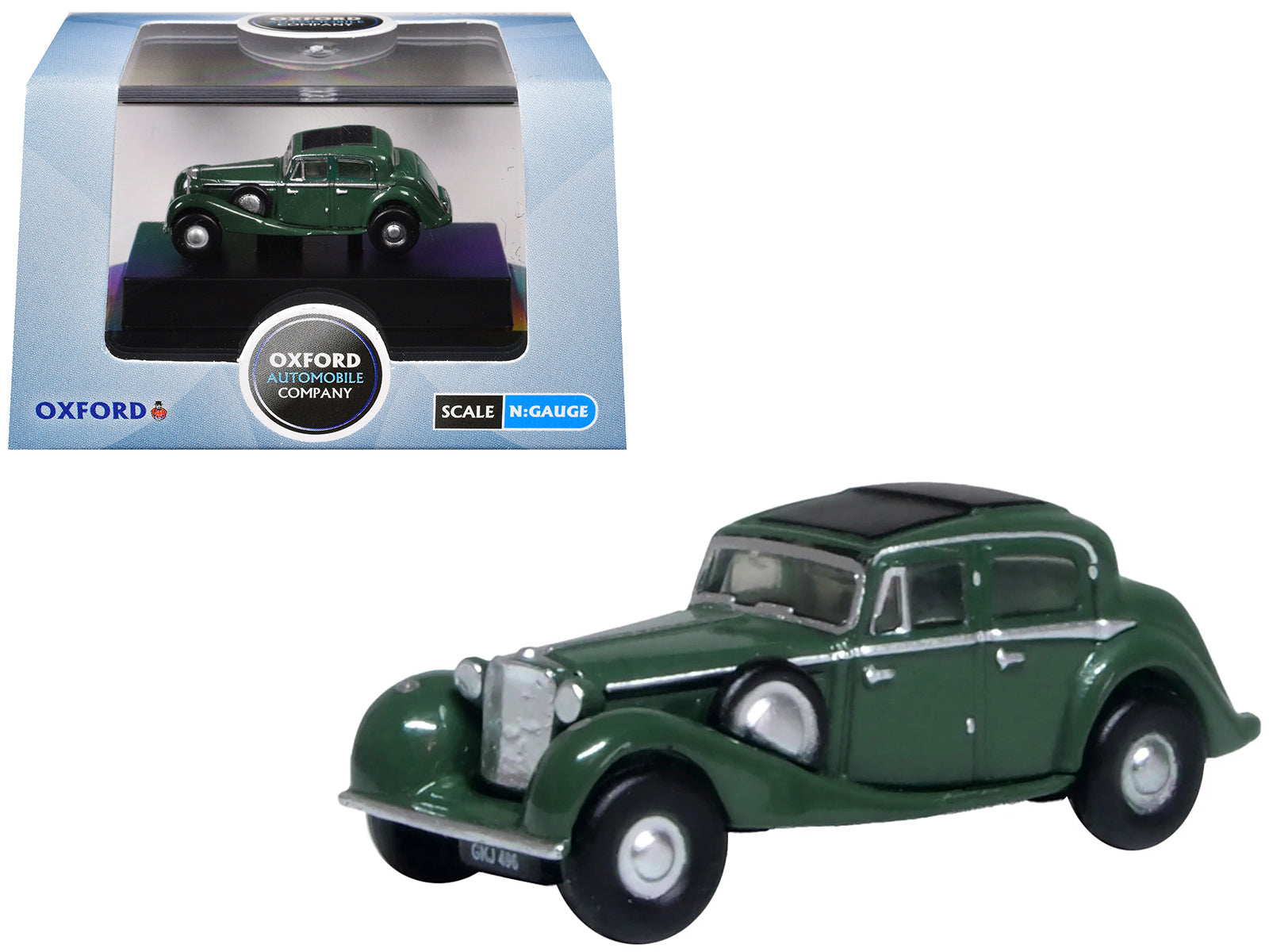 Jaguar SS RHD (Right Hand Drive) Suede Green with Black Top 1/148 (N) Scale Diecast Model Car by Oxford Diecast free shipping USA