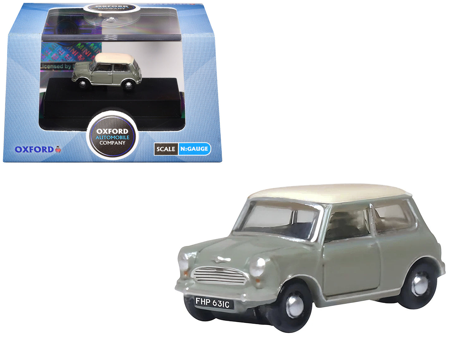 Mini Classic Tweed Gray with Cream Top 1/148 (N) Scale Diecast Model Car by Oxford Diecast