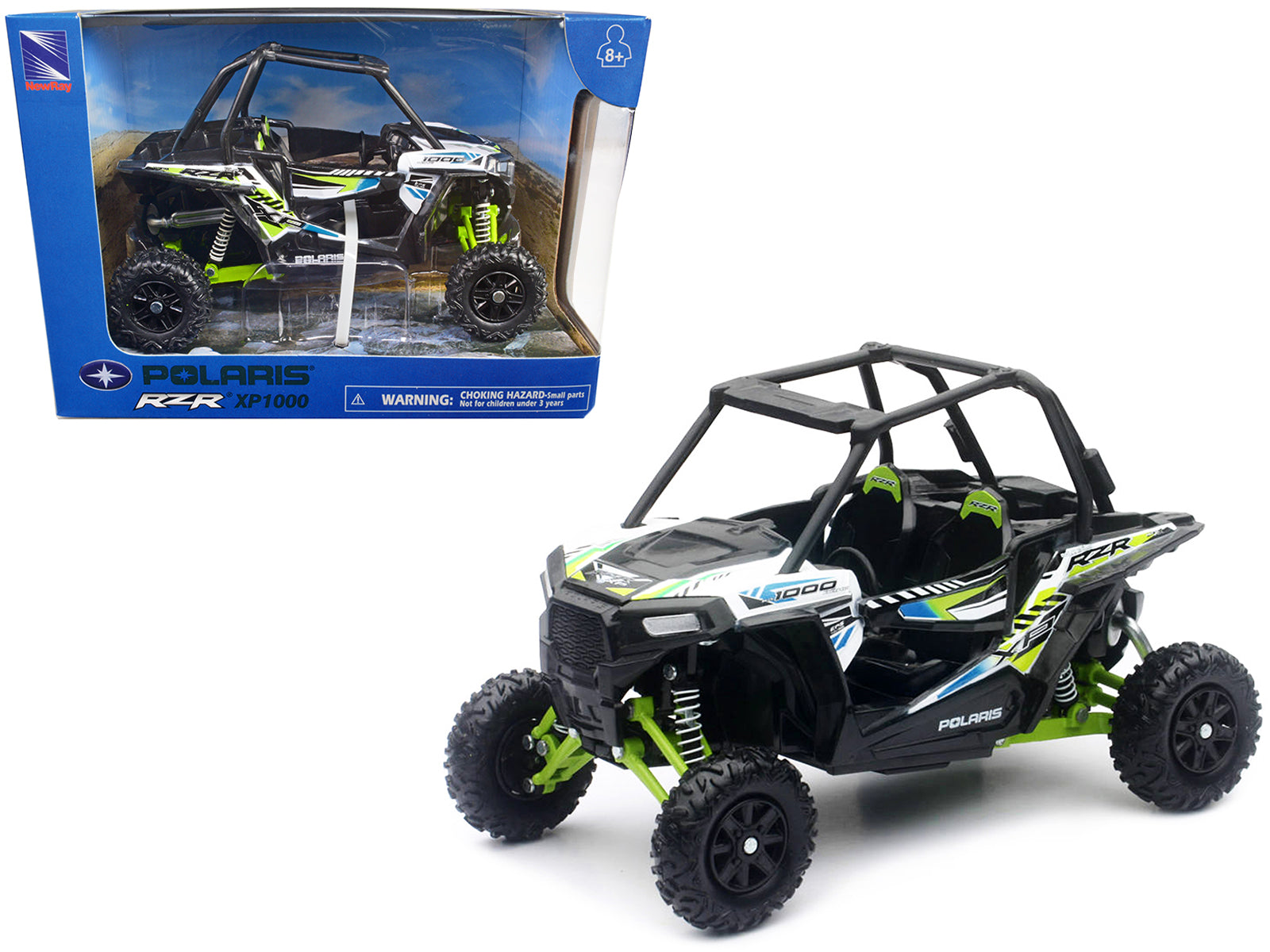 Polaris RZR XP 1000 Dune Buggy White Lightning and Bright Green 1/18 Diecast Model by New Ray free shipping USA
