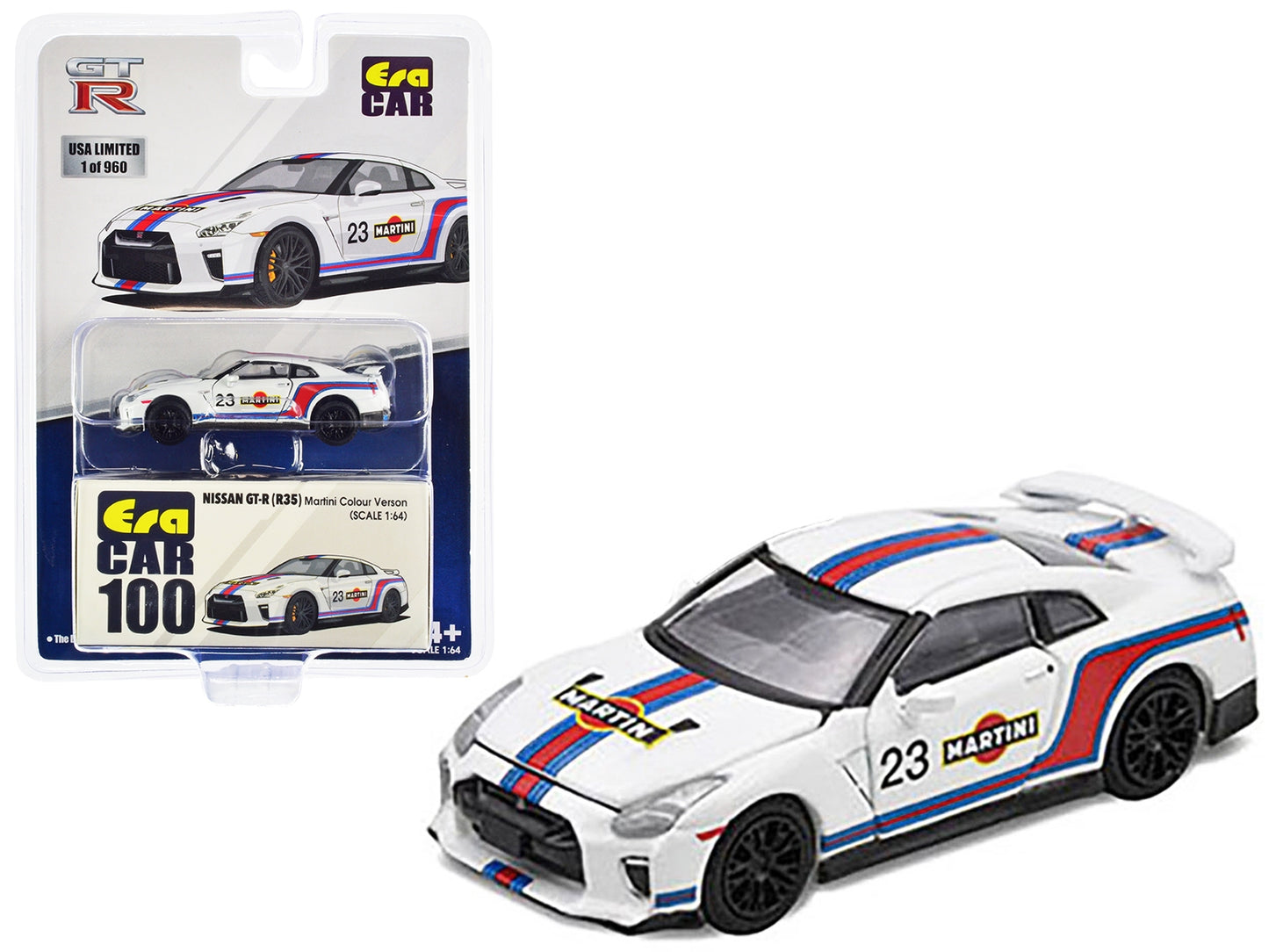 Nissan GT-R (R35) #23 White with Blue and Red Stripes "Martini - Premium Nissan Models from Era Car - Just $38.99! Shop now at Rapidvehicles