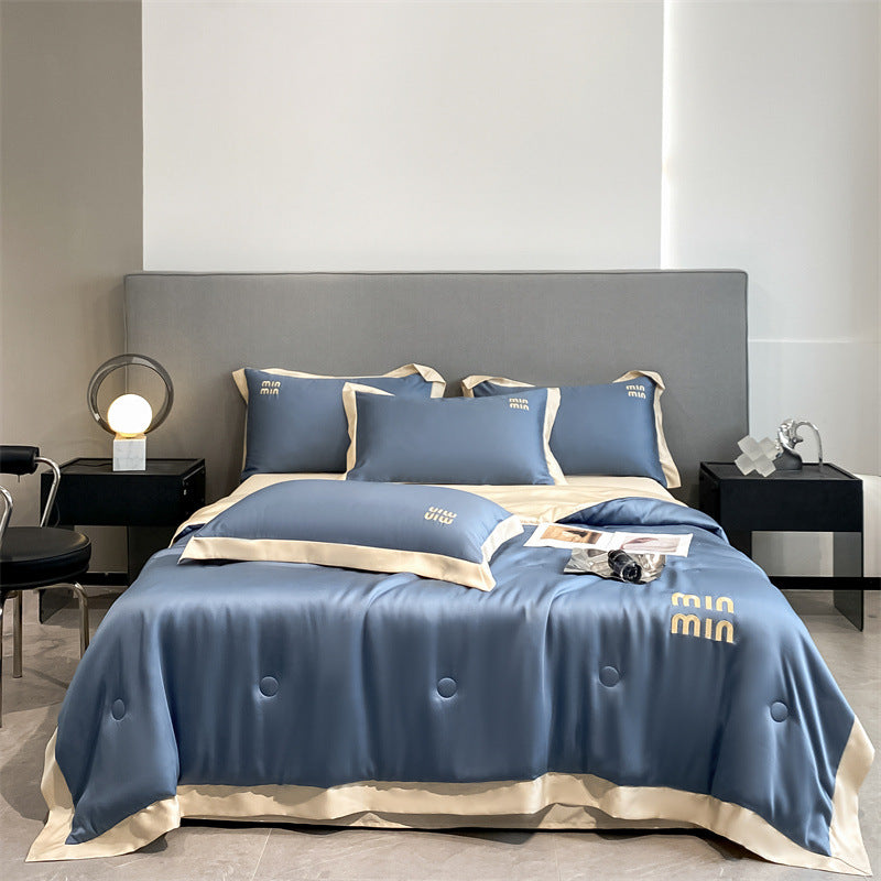 Pattern: Bentley Blue, Size: 180x220cm 4PCs Set - Washed Silk Embroidery Air Conditioner Quilt Four-piece Set - Premium Bedding Sets from Rapidvehicles - Just $79.99! Shop now at Rapidvehicles