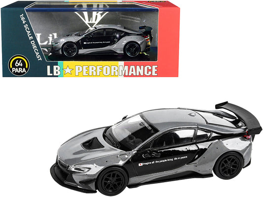BMW i8 Liberty Walk Gray and Black "LB Performance" Series 1/64 Diecast Model Car by Paragon free shipping USA